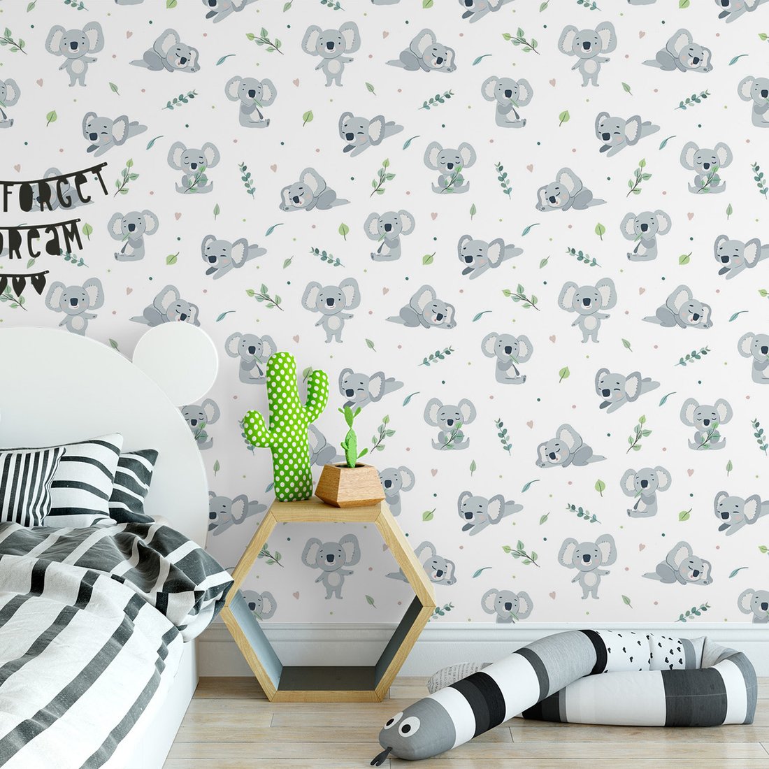 Tapeta - dziecięca, koala, liście, serca