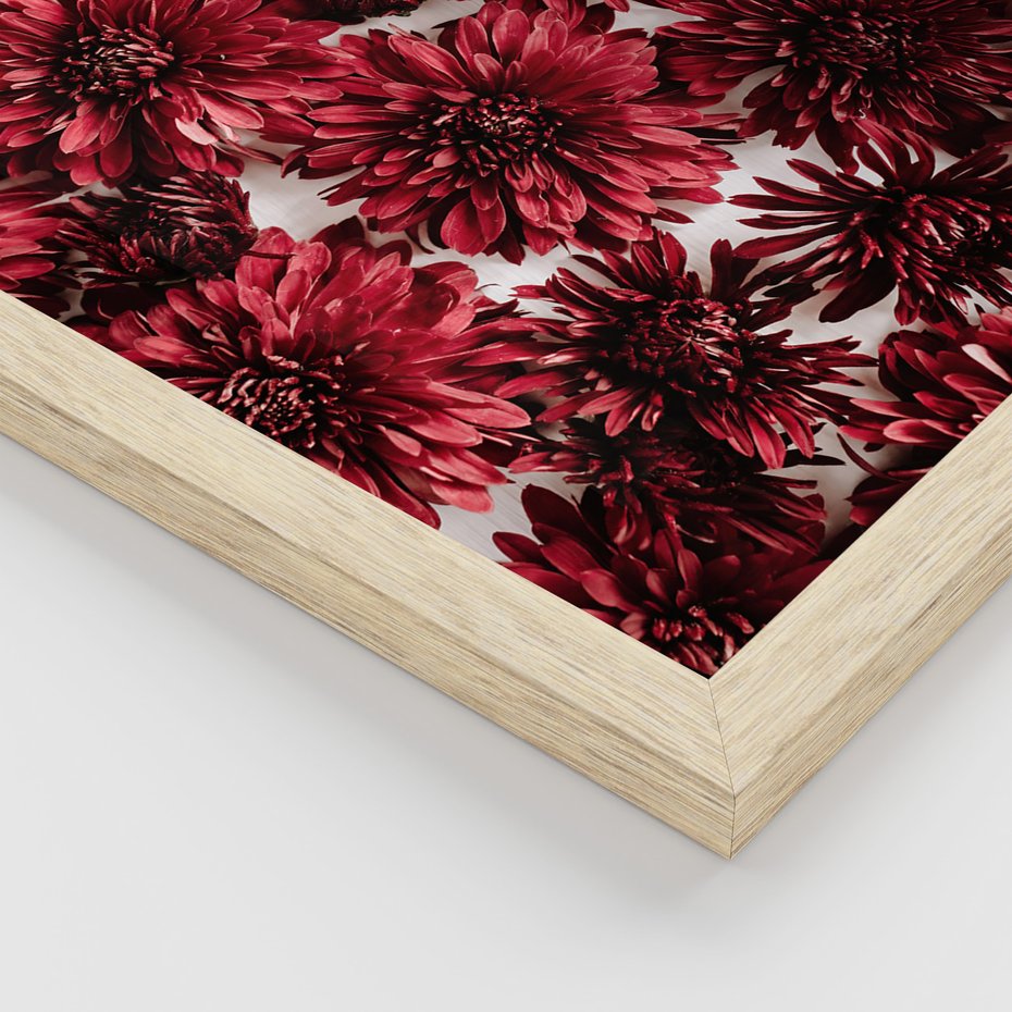 Zestaw obrazy w ramie, plakaty - kwiaty, okno, typografia - rama drewno