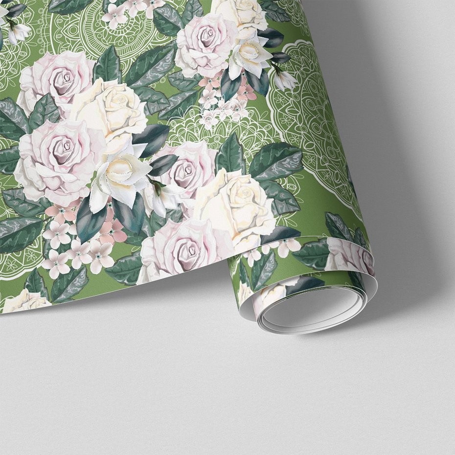 Tapeta - róże, liście, ornamenty