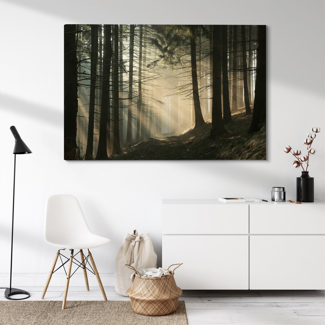 Obraz na płótnie - las, drzewa, mgła