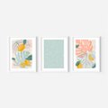 Zestaw obrazy w ramie, plakaty - liście, cytryny, abstrakcja - rama biała