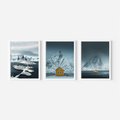 Zestaw obrazy w ramie, plakaty - góry, śnieg, woda - rama biała
