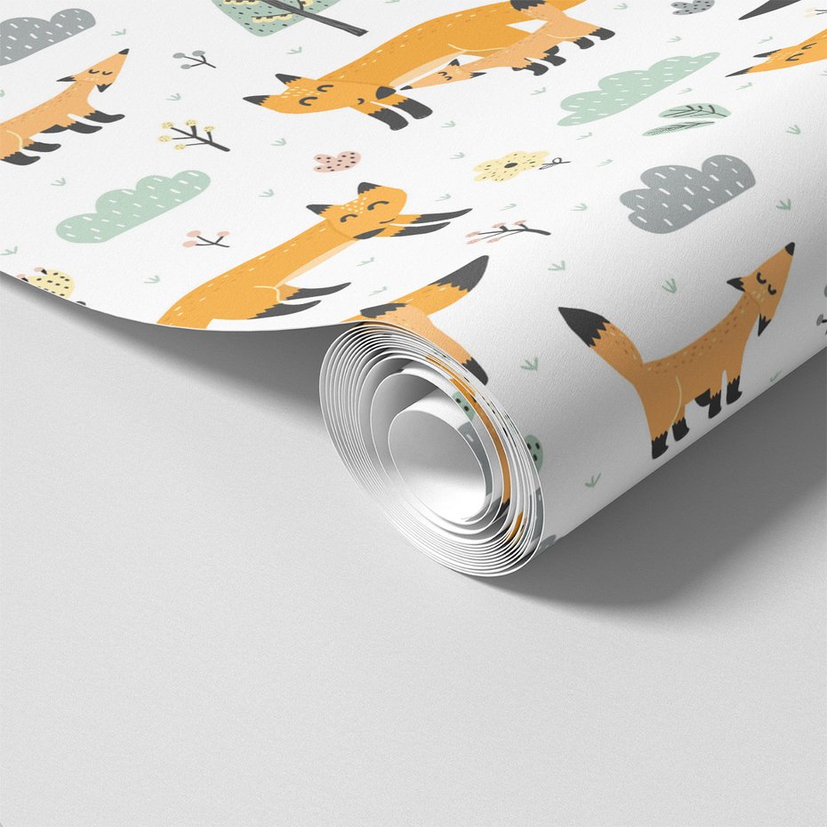 Tapeta - dziecięca, lisy, chmury, drzewa