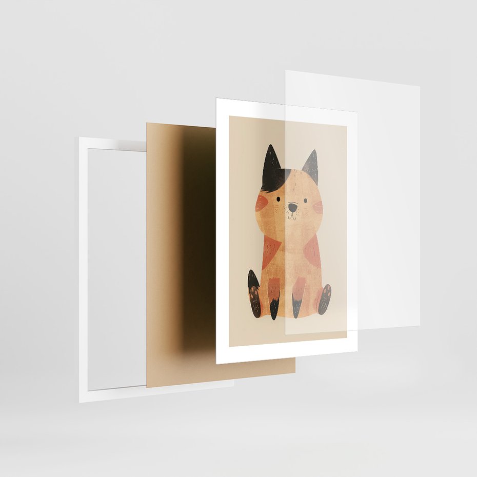 Zestaw obrazy w ramie, plakaty - zwierzęta, kot, pies - rama biała