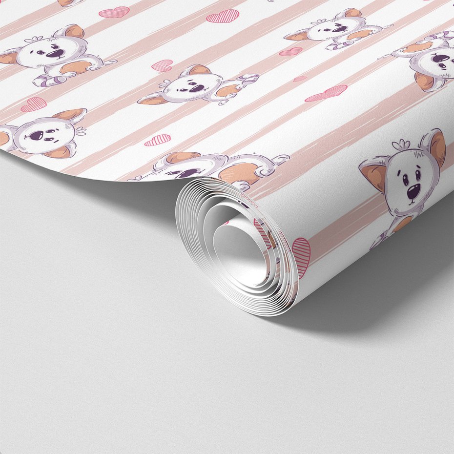 Tapeta - dziecięca, misie, serca, paski