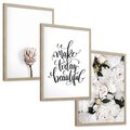 Zestaw obrazy w ramie, plakaty - kwiaty, napisy, protea - rama drewno