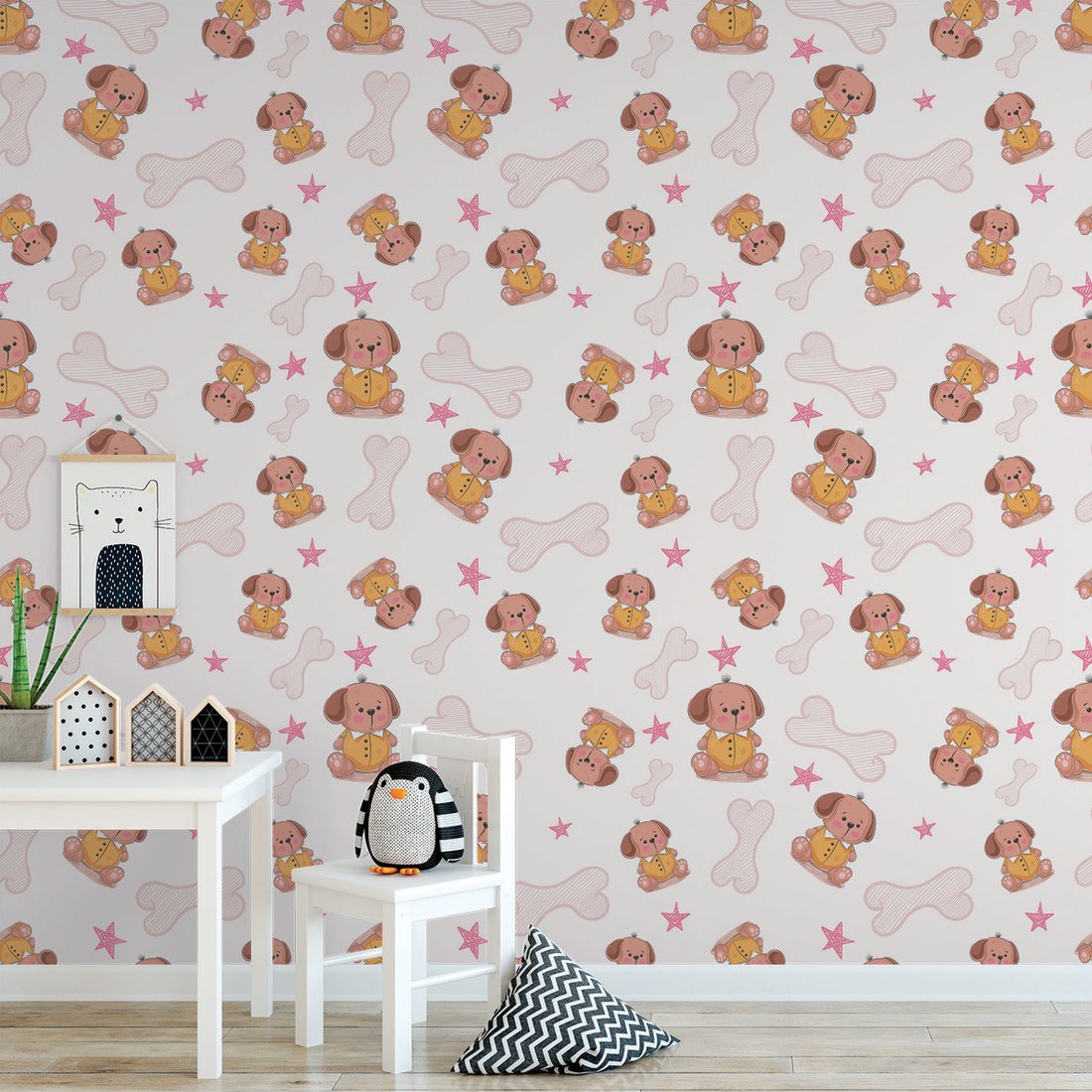 Tapeta - dziecięca, pies, kość, gwiazda