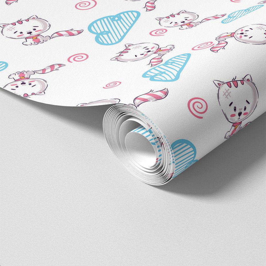 Tapeta - dziecięca, koty, chmury, spirale