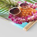 Obraz na płótnie - ananas, okulary, kwiaty