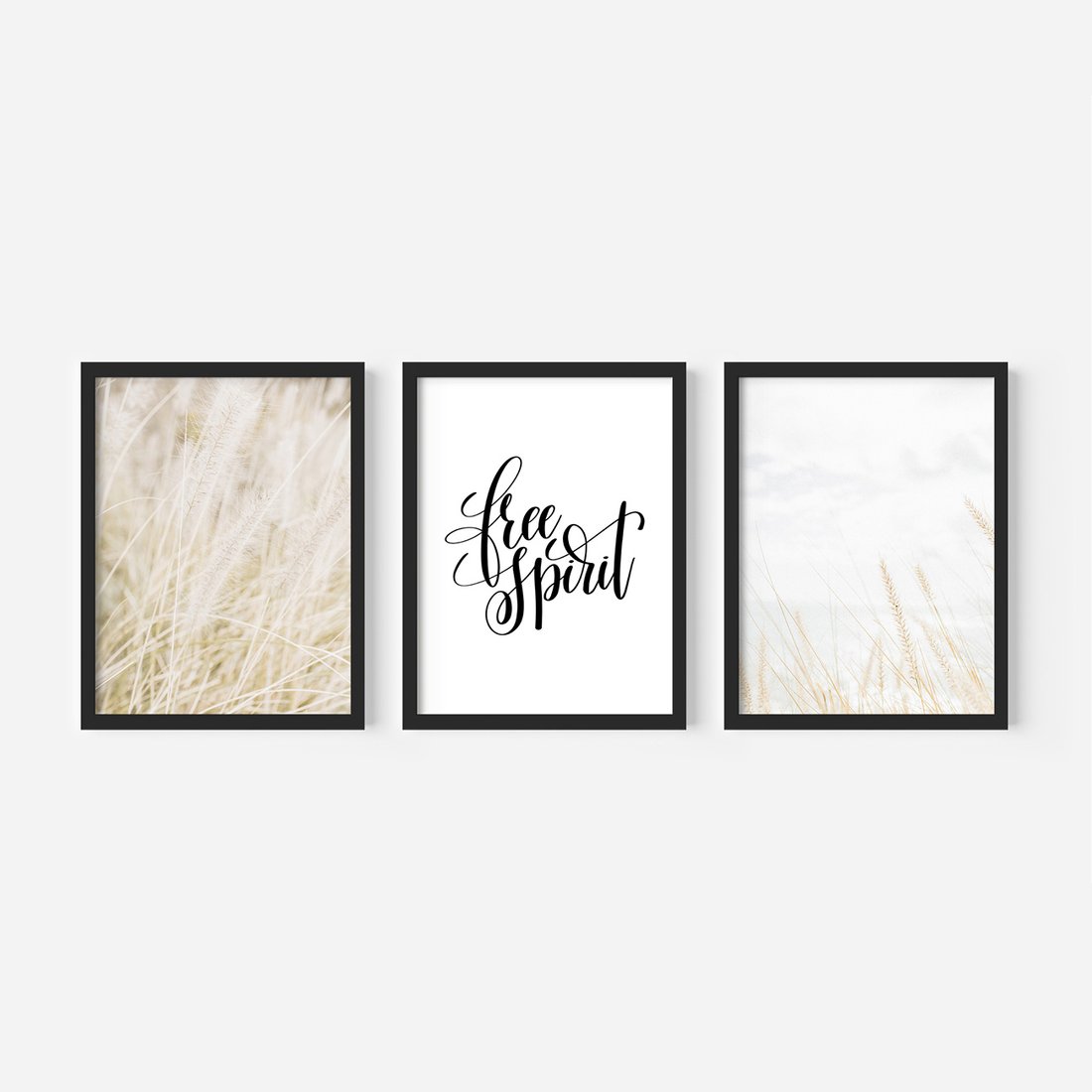 Zestaw obrazy w ramie, plakaty - trawa, natura, lekkość - rama czarna