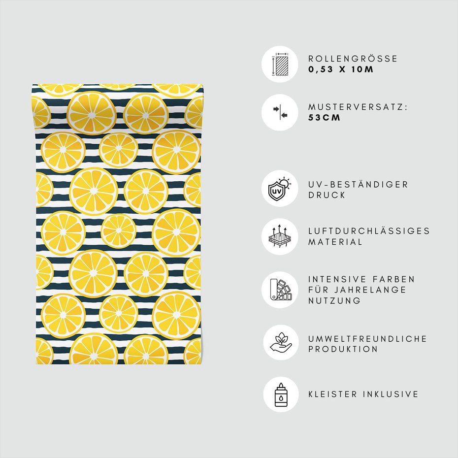 Tapeta - owoce, cytryny, paski