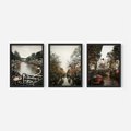 Zestaw obrazy w ramie, plakaty - Amsterdam, kanał, miasto - rama czarna