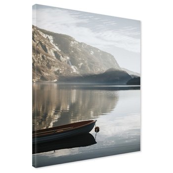 Obraz na płótnie - jezioro, góry, łódka