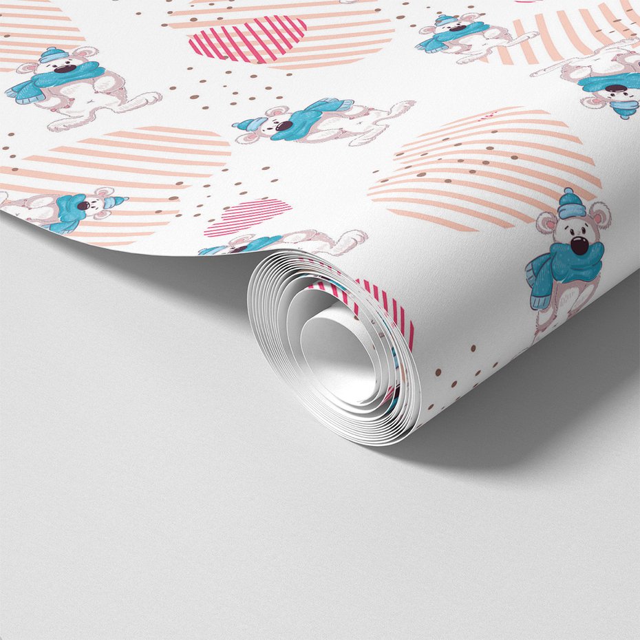 Tapeta - dziecięca, niedźwiedź, szalik, serce