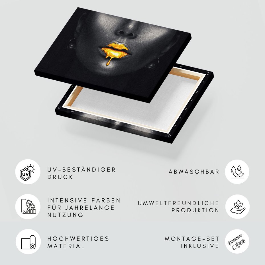 Obraz na płótnie - usta, złoto, czarny