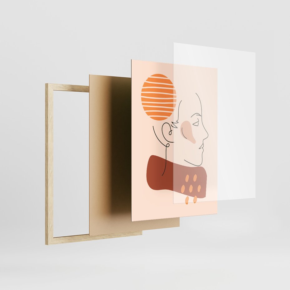 Zestaw obrazy w ramie, plakaty - abstrakcja, boho, minimalizm - rama drewno