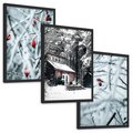 Zestaw obrazy w ramie, plakaty - zima, śnieg, mróz - rama czarna