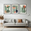 Zestaw obrazy w ramie, plakaty - liście, rośliny, abstrakcja - rama czarna