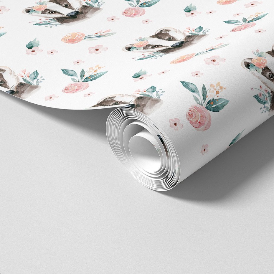 Tapeta - borsuk, kwiaty, liście