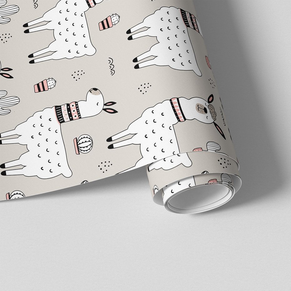 Tapeta - dziecięca, lama, kaktus, wzór