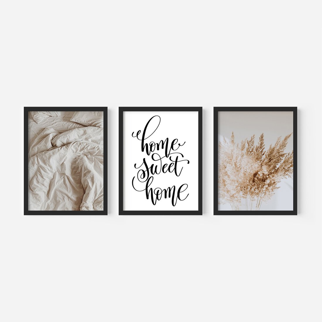 Zestaw obrazy w ramie, plakaty - trawa, beżowy, pismo - rama czarna
