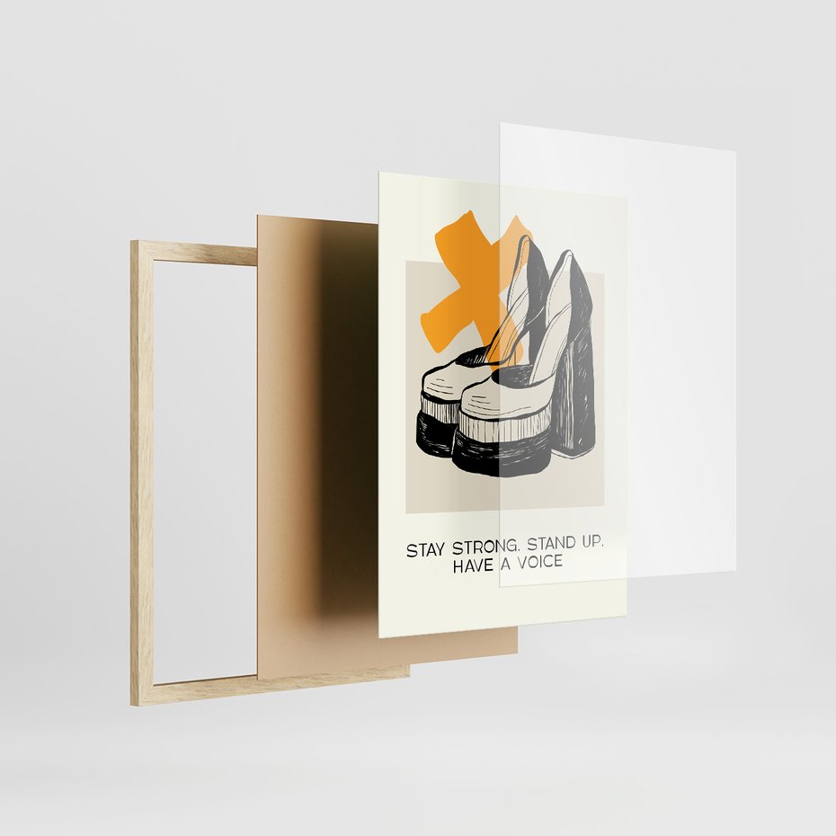 Zestaw obrazy w ramie, plakaty - kobiety, buty, moda - rama drewno