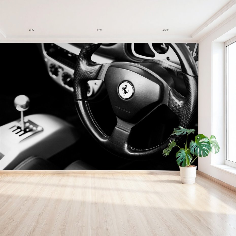 Fototapeta - ferrari, kierownica, wnętrze