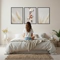 Zestaw obrazy w ramie, plakaty - bawełna, trawa, puszysty - rama czarna