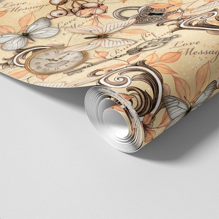 Tapeta - motyle, zegary, ornamenty