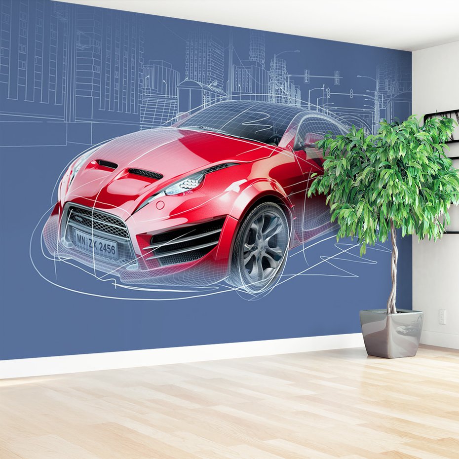 Fototapeta - samochód, miasto, grafika