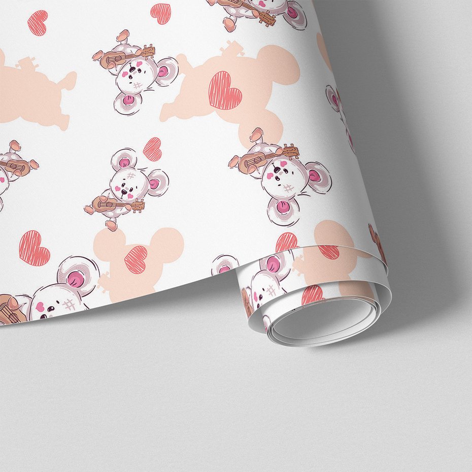 Tapeta - dziecięca, myszka, gitara, serce