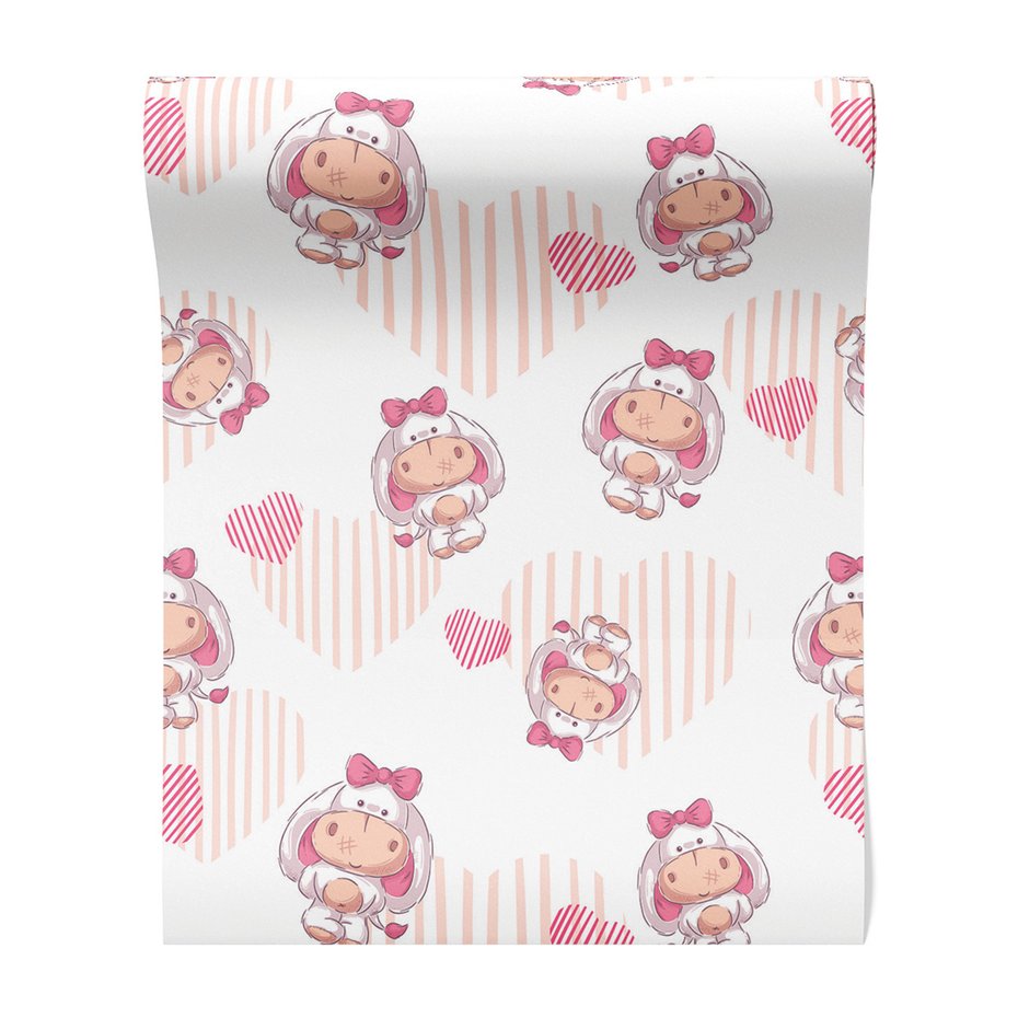 Tapeta - dziecięca, zwierzęta, serca, tło