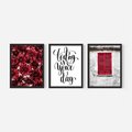 Zestaw obrazy w ramie, plakaty - kwiaty, okno, typografia - rama czarna