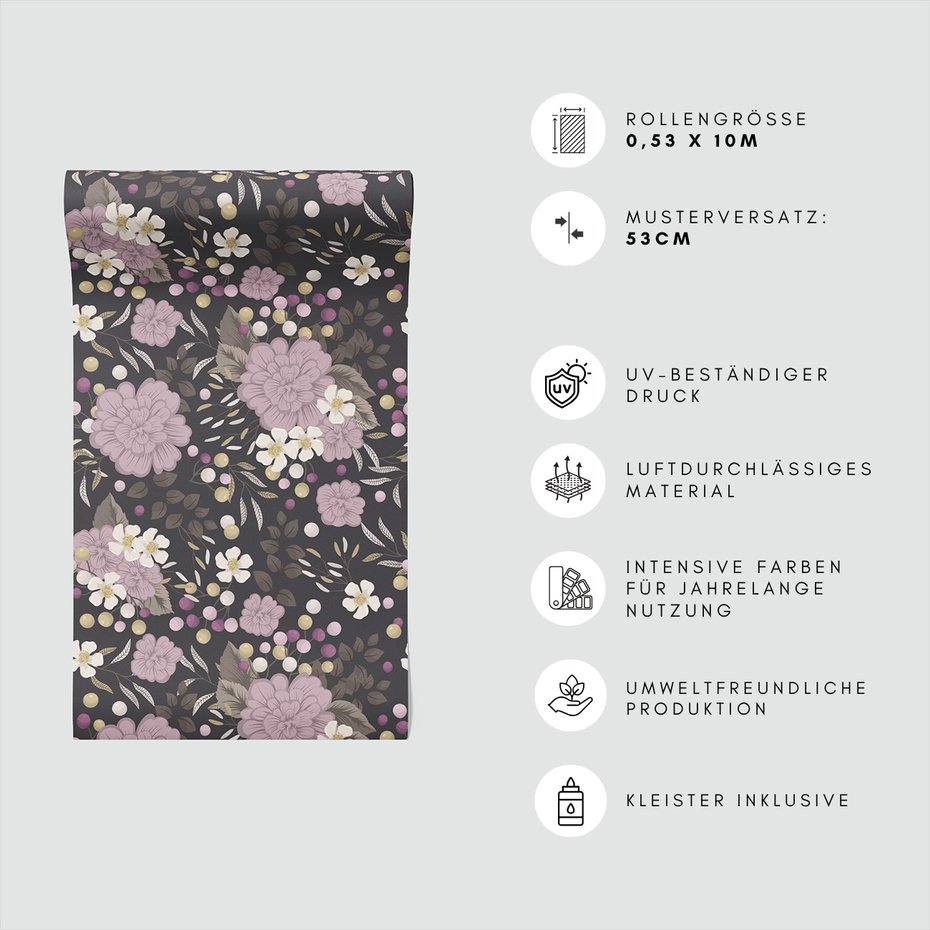 Tapeta - kwiaty, liście, kropki