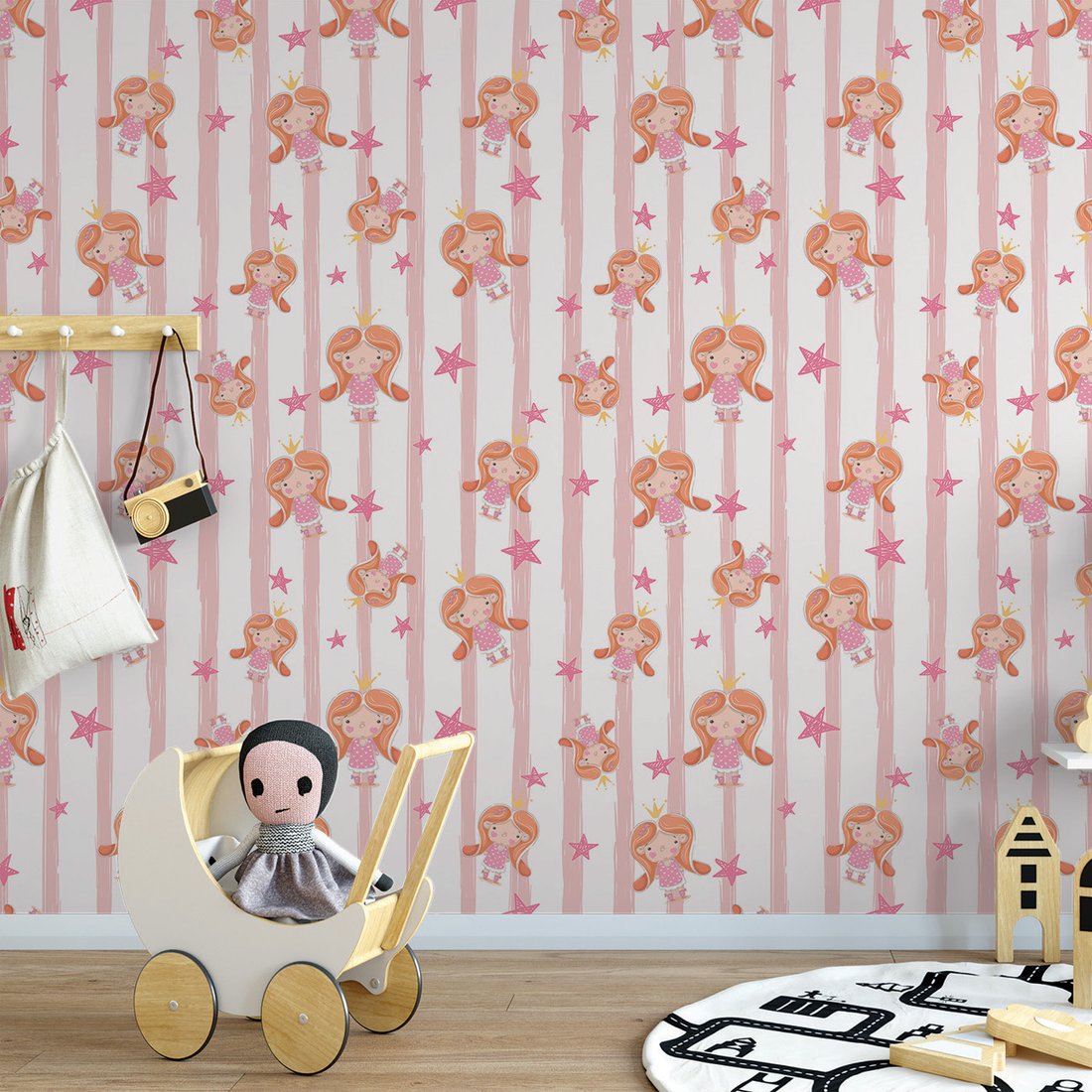 Tapeta - dziecięca, księżniczka, gwiazdy,