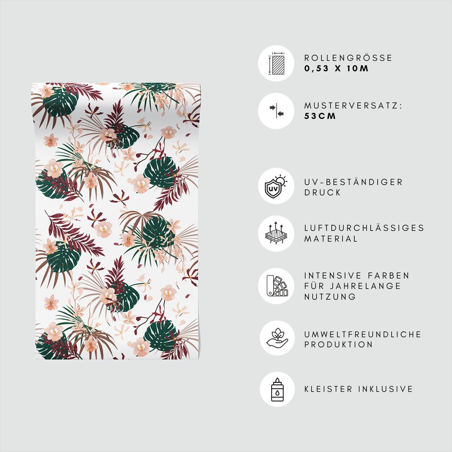 Tapeta - kwiaty, liście, wzór