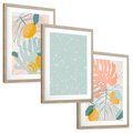 Zestaw obrazy w ramie, plakaty - liście, cytryny, abstrakcja - rama drewno