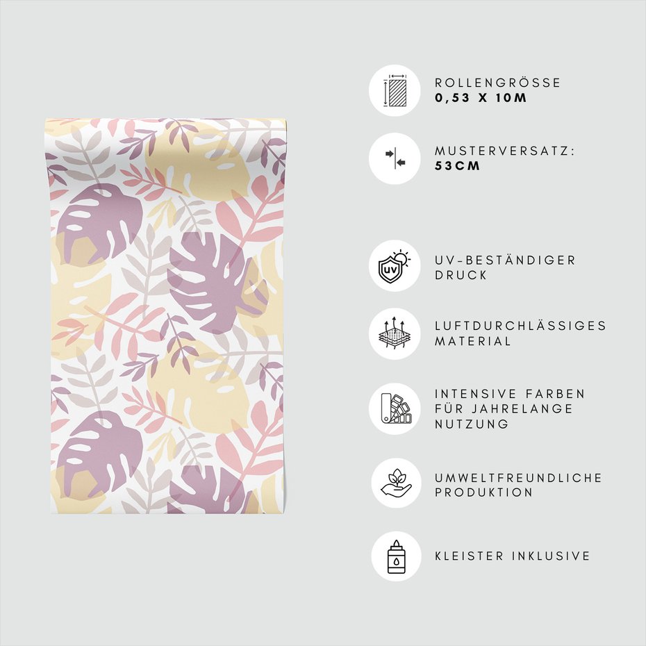 Tapeta - liście, monstera, pastelowy