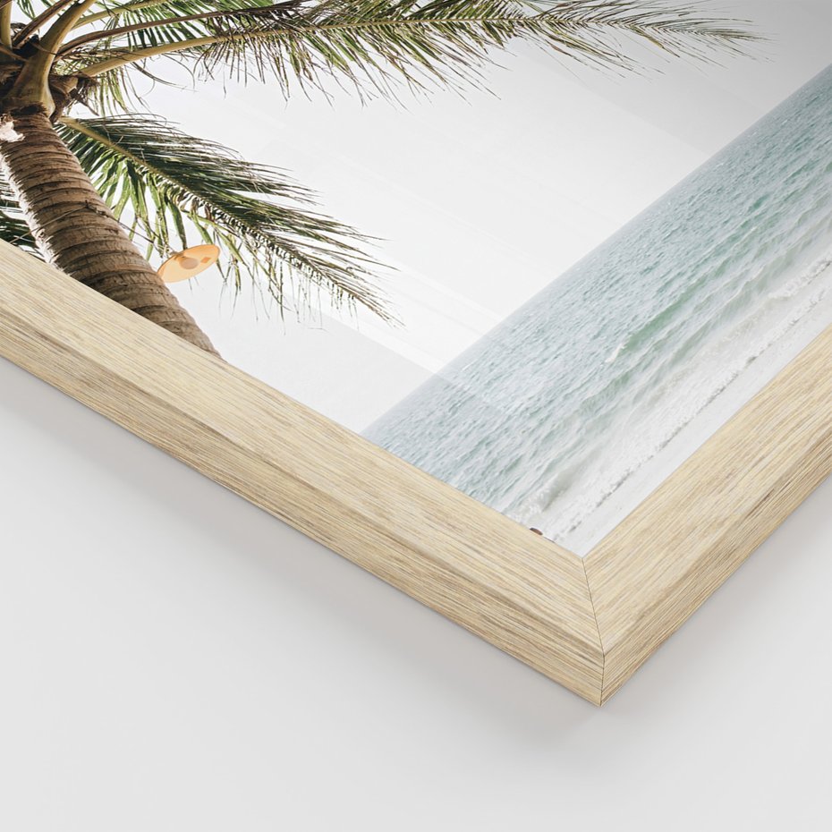 Zestaw obrazy w ramie, plakaty - palma, morze, cień - rama drewno