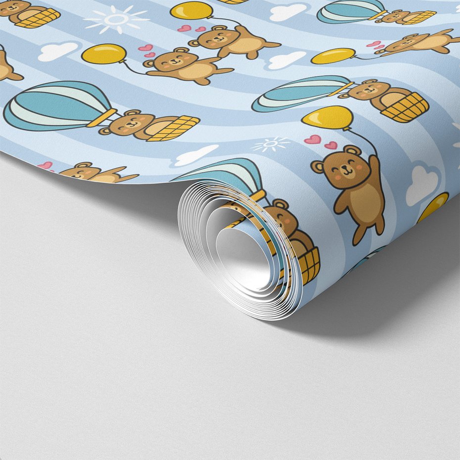 Tapeta - dziecięca, misie, balony, chmury