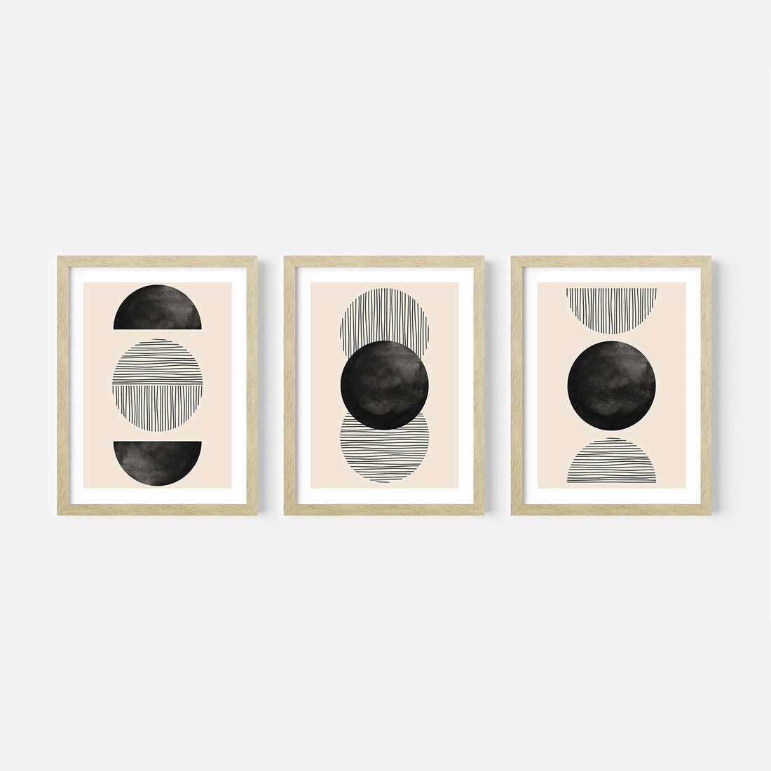 Zestaw obrazy w ramie, plakaty - abstrakcja, minimalizm, geometria - rama drewno