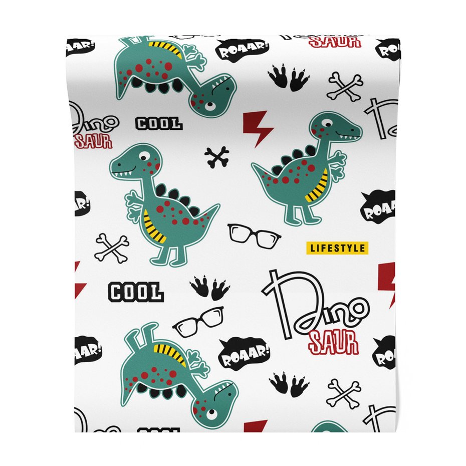 Tapeta - dziecięca, dinozaury, okulary, napisy