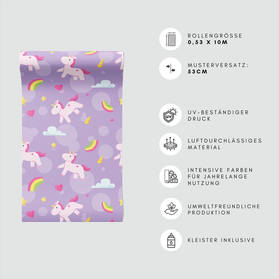 Tapeta - dziecięca, jednorożce, tęcze, gwiazdy