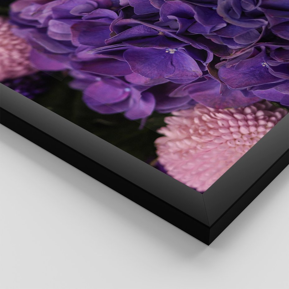 Zestaw obrazy w ramie, plakaty - kwiaty, kamienie, fioletowy - rama czarna