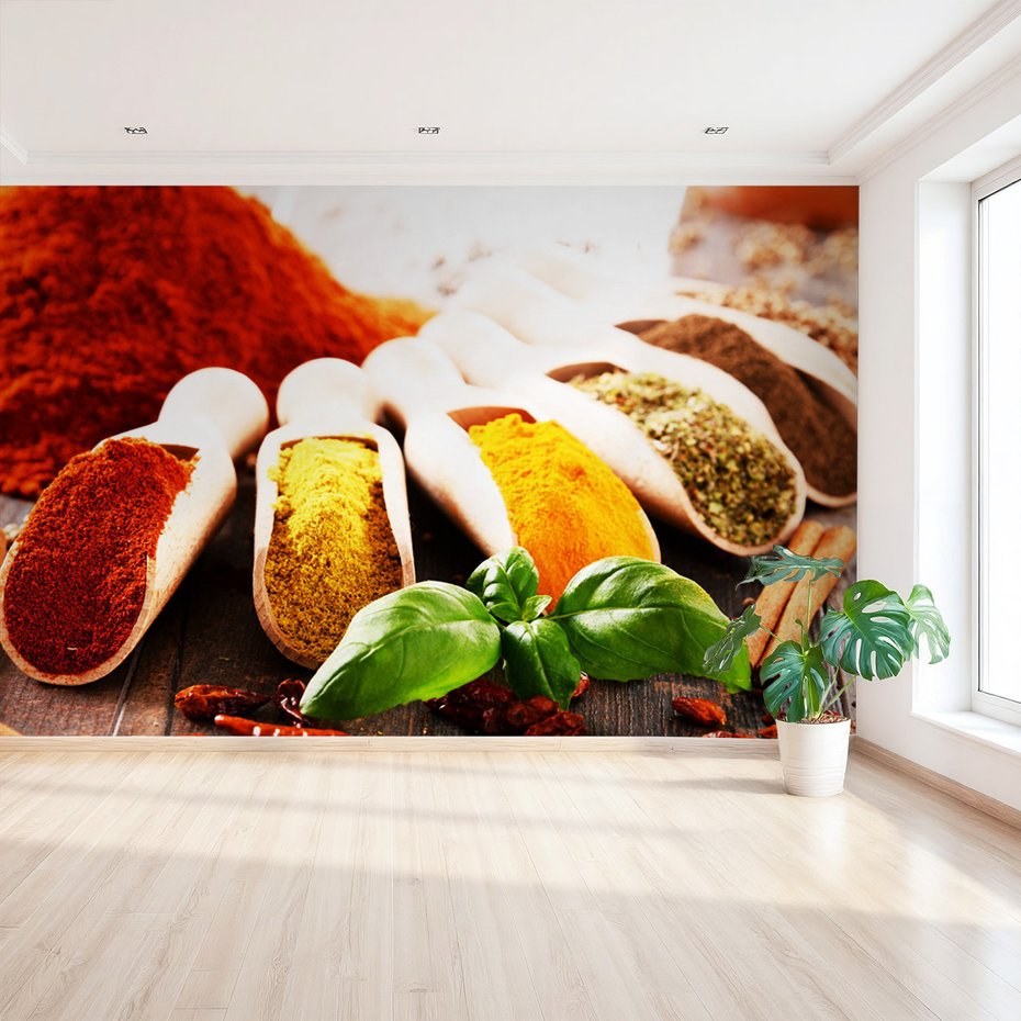 Fototapeta - przyprawy, zioła, drewno