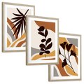 Zestaw obrazy w ramie, plakaty - liście, abstrakcja, rośliny - rama drewno