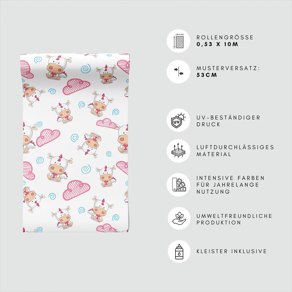 Tapeta - dziecięca, jednorożec, chmura, serce