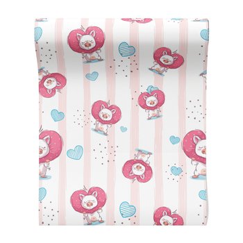 Tapeta - dziecięca, świnka, serce, tło