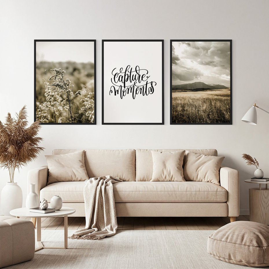 Zestaw obrazy w ramie, plakaty - natura, rośliny, góry - rama czarna