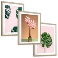 Zestaw obrazy w ramie, plakaty - monstera, liście, roślina - rama drewno